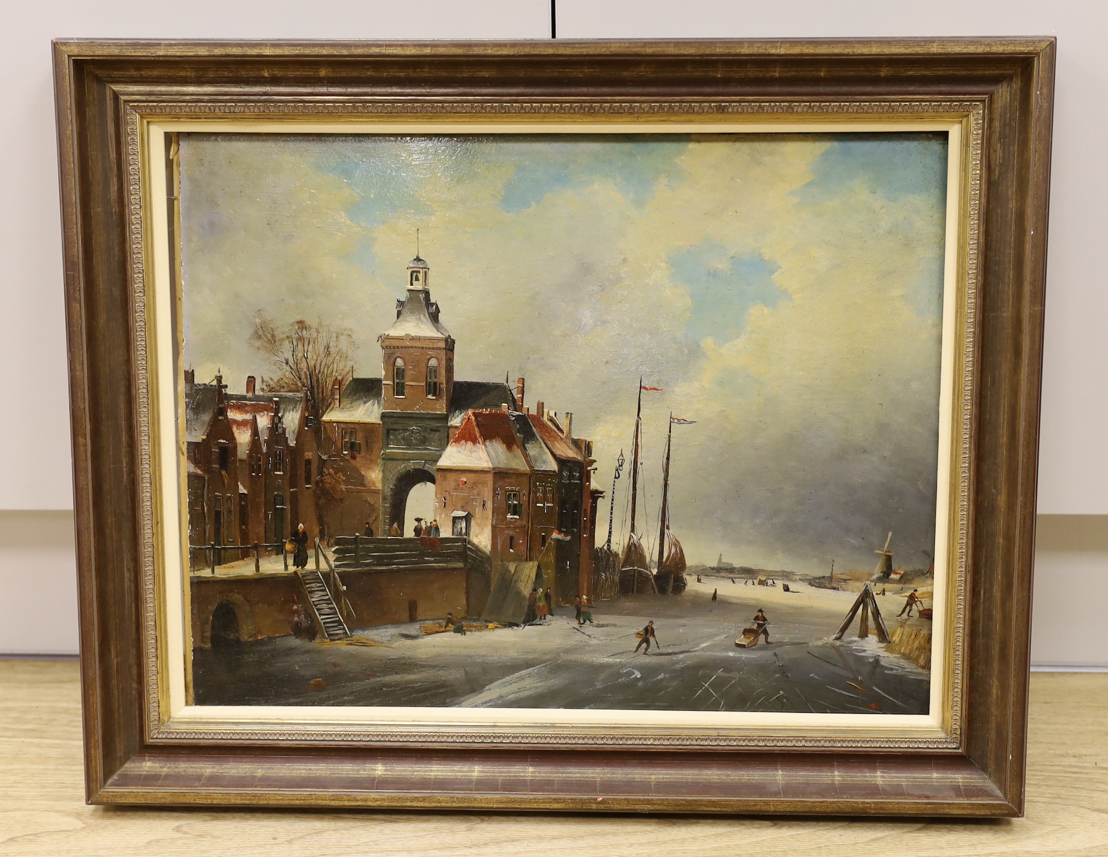 Attributed to Johannes Francis Spohler (Dutch, 1853-1894), oil on wooden panel, Dutch winter scene with figures on the ice, bears signature 39.5 x 51cm , Literature: Marius, Dutch Painters of the 19th Century